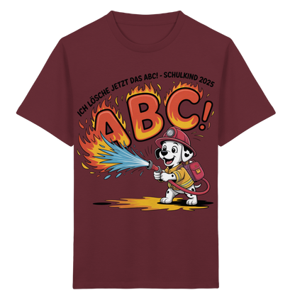 Schulkind 2025 Feuerwehr Hund mit Name Personalisiert  - Kids Bio Shirt