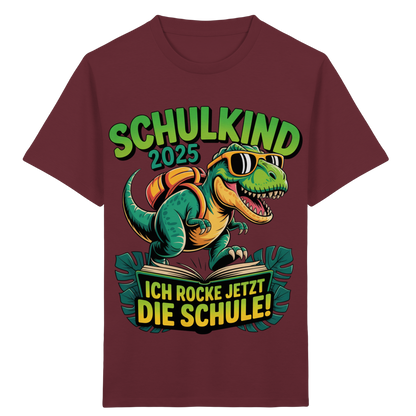 Schulkind 2025 – Dino Ich rocke jetzt die Schule! - Kids Organic Shirt