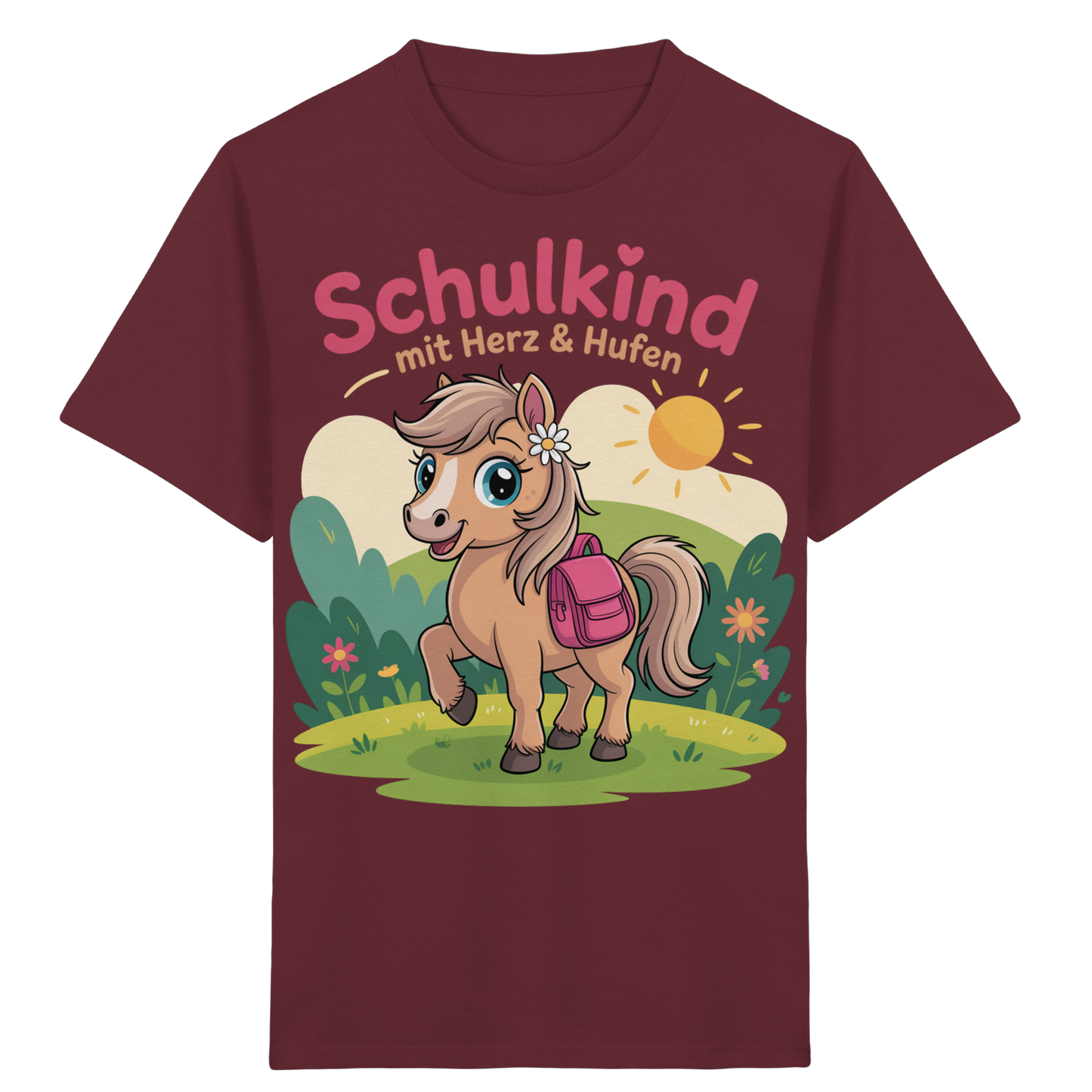 Schulkind 2025 mit Herz & Hufen mit Namen Personalisiert - Kids Organic Shirt