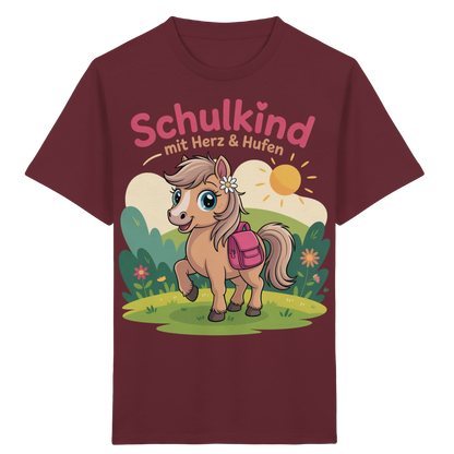 Schulkind 2025 mit Herz & Hufen mit Namen Personalisiert - Kids Organic Shirt