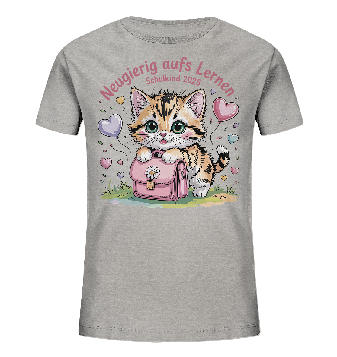 Schulkind 2025 Katze mit Namen Personalisiert Kids Bio Shirt