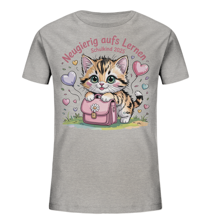 Schulkind 2025 Katze mit Namen Personalisiert Kids Bio Shirt