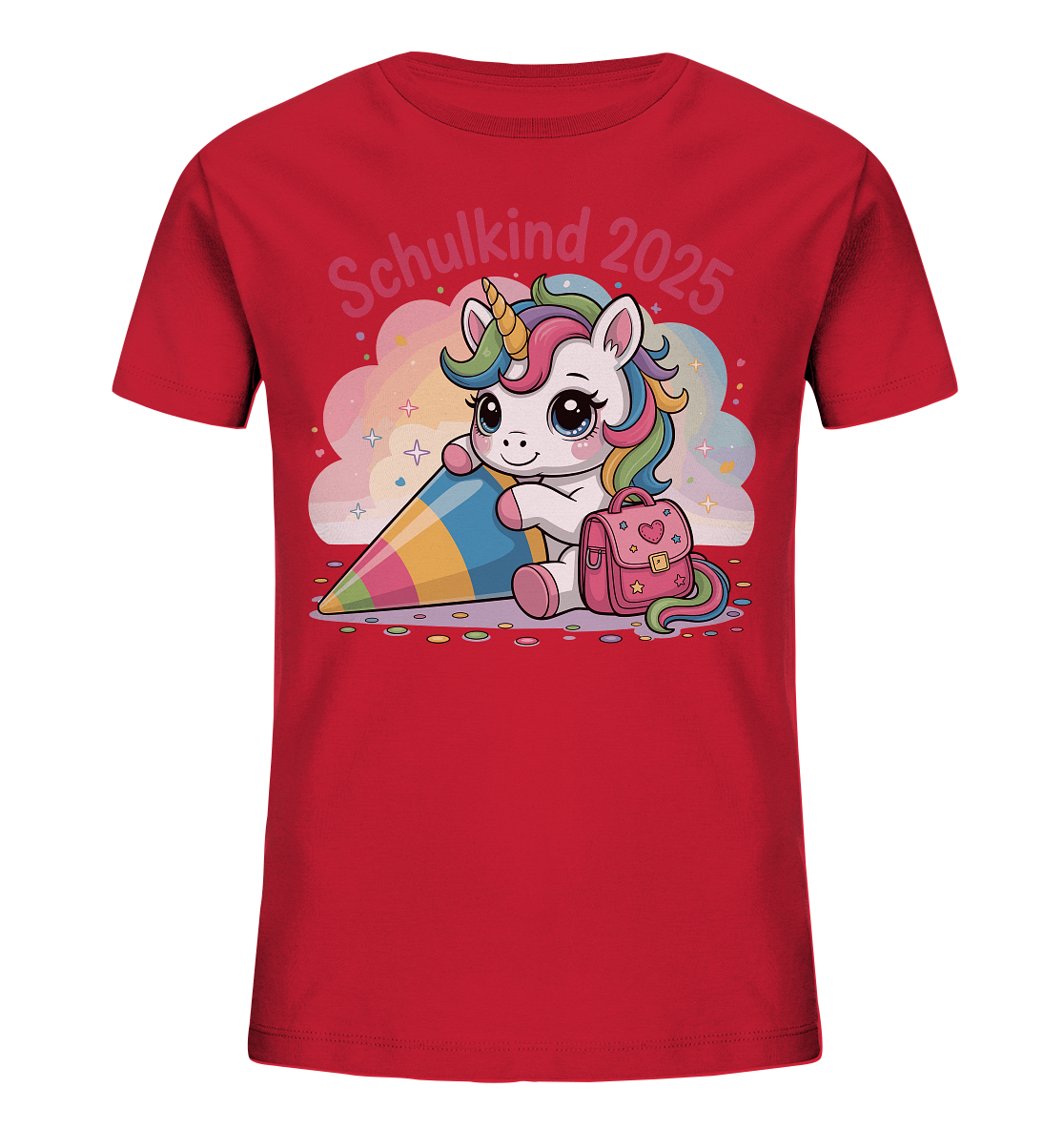 Schulkind 2025 – Einhorn mit Namen Personalisiert   Kids Bio Shirt
