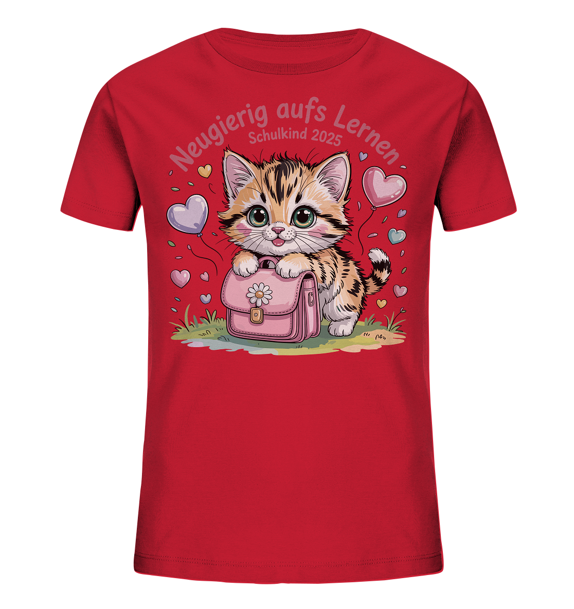 Schulkind 2025 Katze mit Namen Personalisiert Kids Bio Shirt