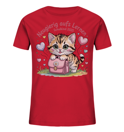 Schulkind 2025 Katze mit Namen Personalisiert Kids Bio Shirt