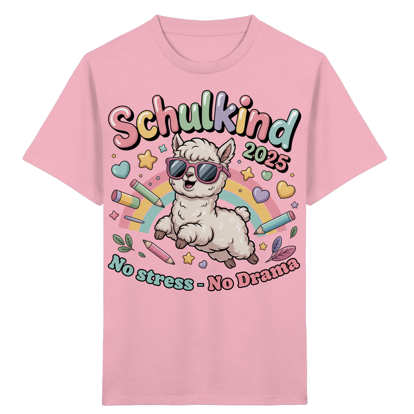 Schulkind 2025 No Stress - No Drama mit Name Personalisiert  - Kids Organic Shirt