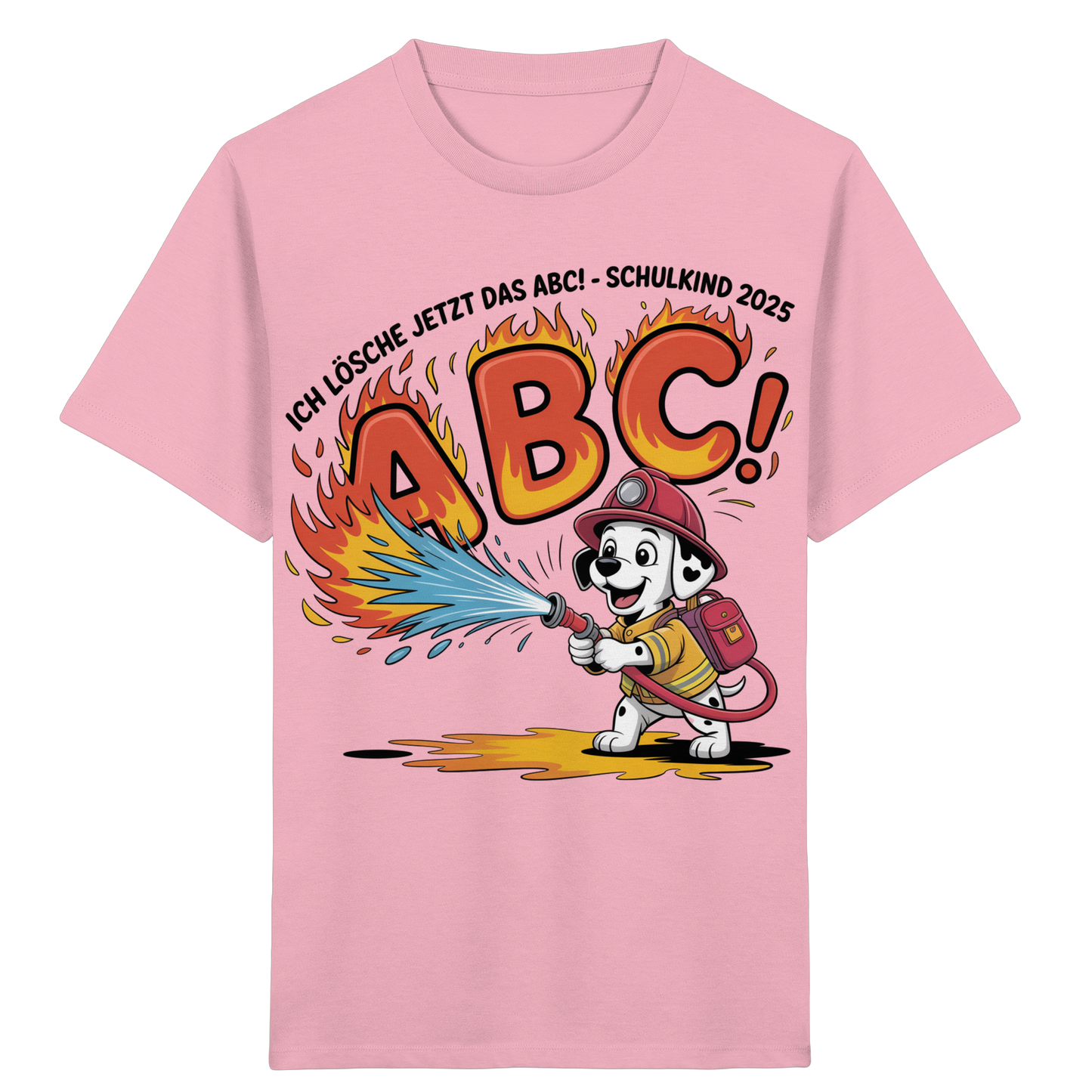 Schulkind 2025 Feuerwehr Hund mit Name Personalisiert  - Kids Bio Shirt