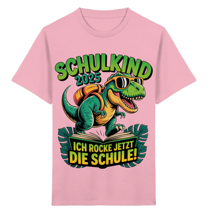 Schulkind 2025 – Dino Ich rocke jetzt die Schule! - Kids Organic Shirt
