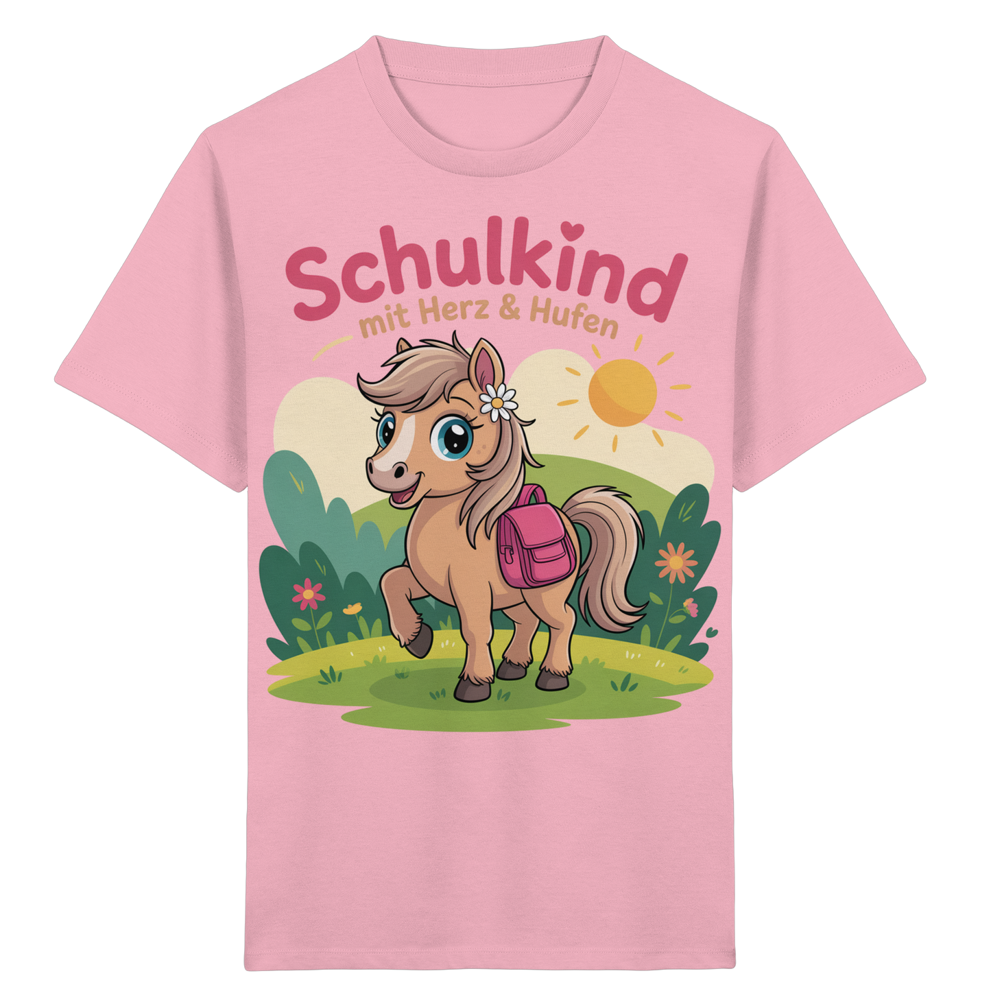 Schulkind 2025 mit Herz & Hufen mit Namen Personalisiert - Kids Organic Shirt