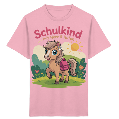 Schulkind 2025 mit Herz & Hufen mit Namen Personalisiert - Kids Organic Shirt