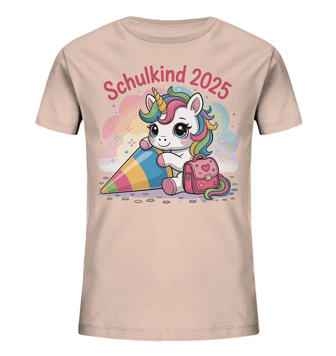 Schulkind 2025 – Einhorn mit Namen Personalisiert   Kids Bio Shirt