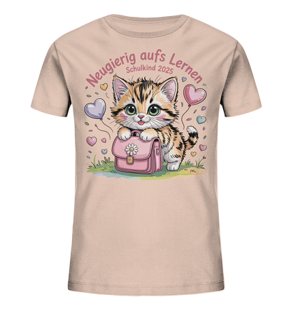 Schulkind 2025 Katze mit Namen Personalisiert Kids Bio Shirt