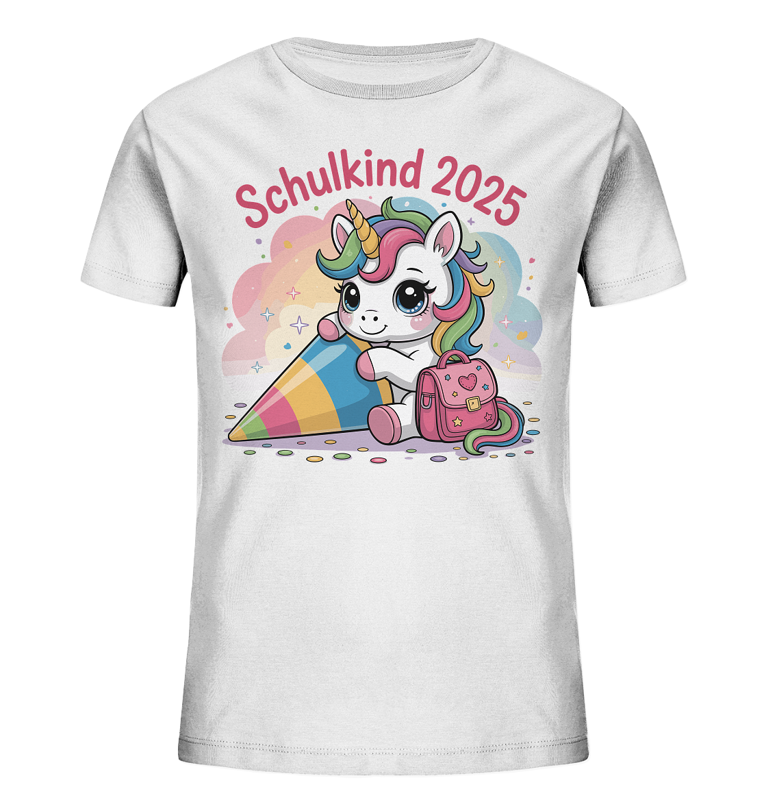 Schulkind 2025 – Einhorn mit Namen Personalisiert   Kids Bio Shirt
