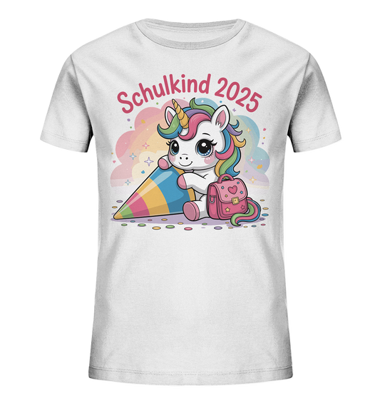 Schulkind 2025 – Einhorn mit Namen Personalisiert   Kids Bio Shirt
