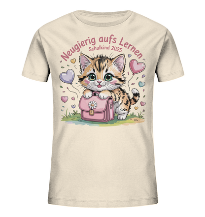 Schulkind 2025 Katze mit Namen Personalisiert Kids Bio Shirt