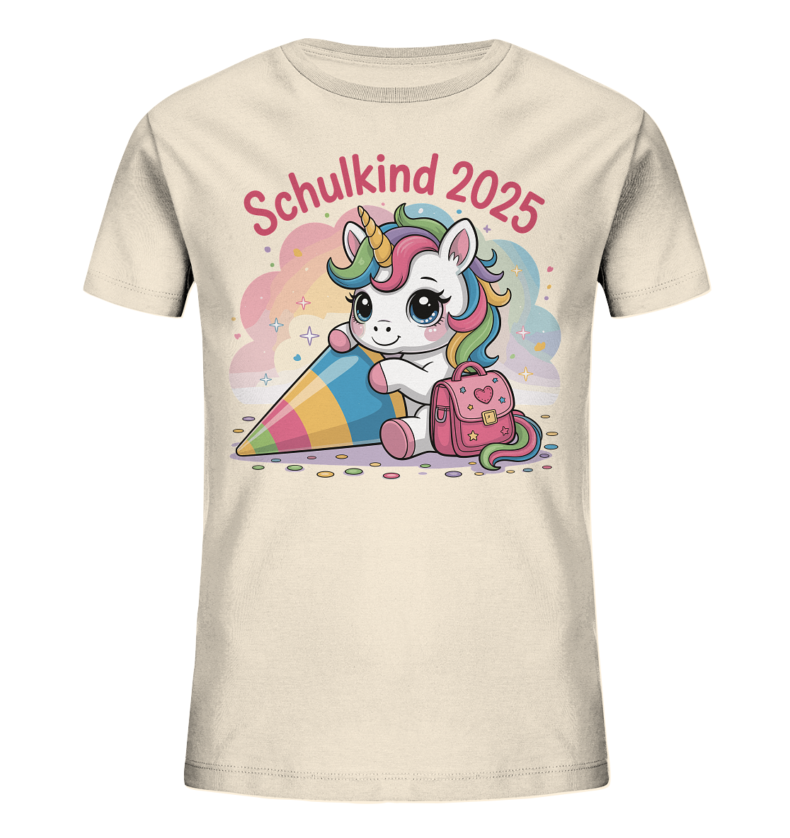 Schulkind 2025 – Einhorn mit Namen Personalisiert   Kids Bio Shirt