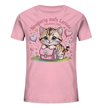 Schulkind 2025 Katze mit Namen Personalisiert Kids Bio Shirt
