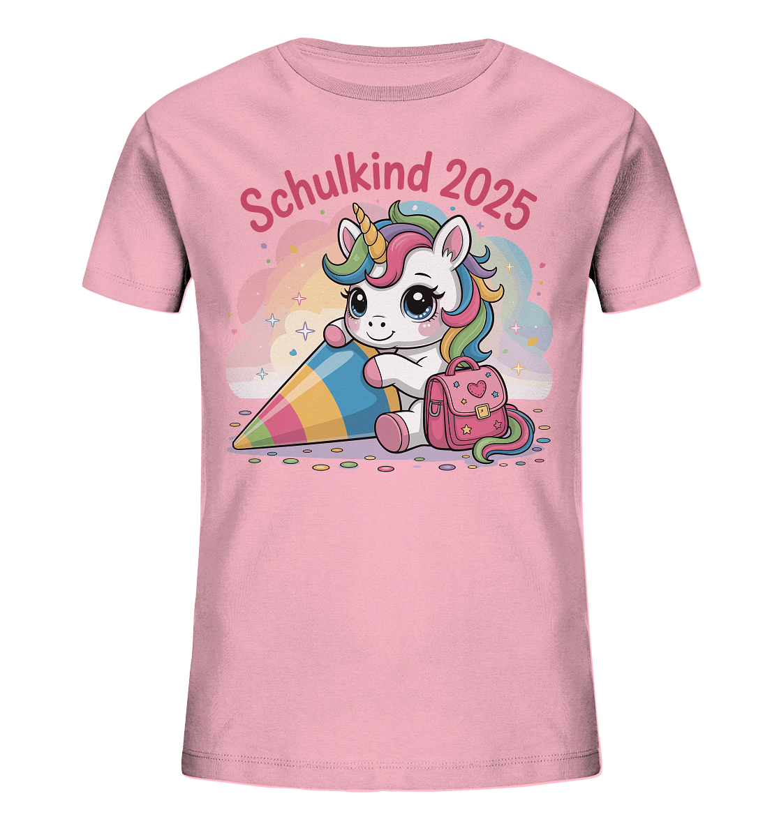 Schulkind 2025 – Einhorn mit Namen Personalisiert   Kids Bio Shirt