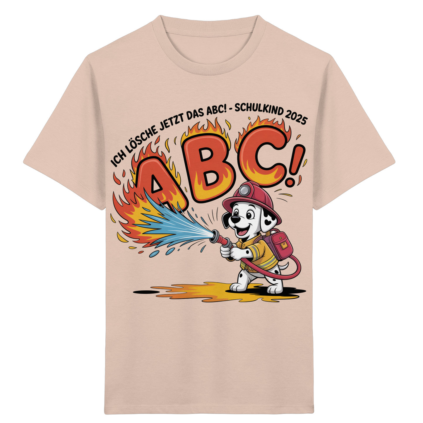 Schulkind 2025 Feuerwehr Hund mit Name Personalisiert  - Kids Bio Shirt