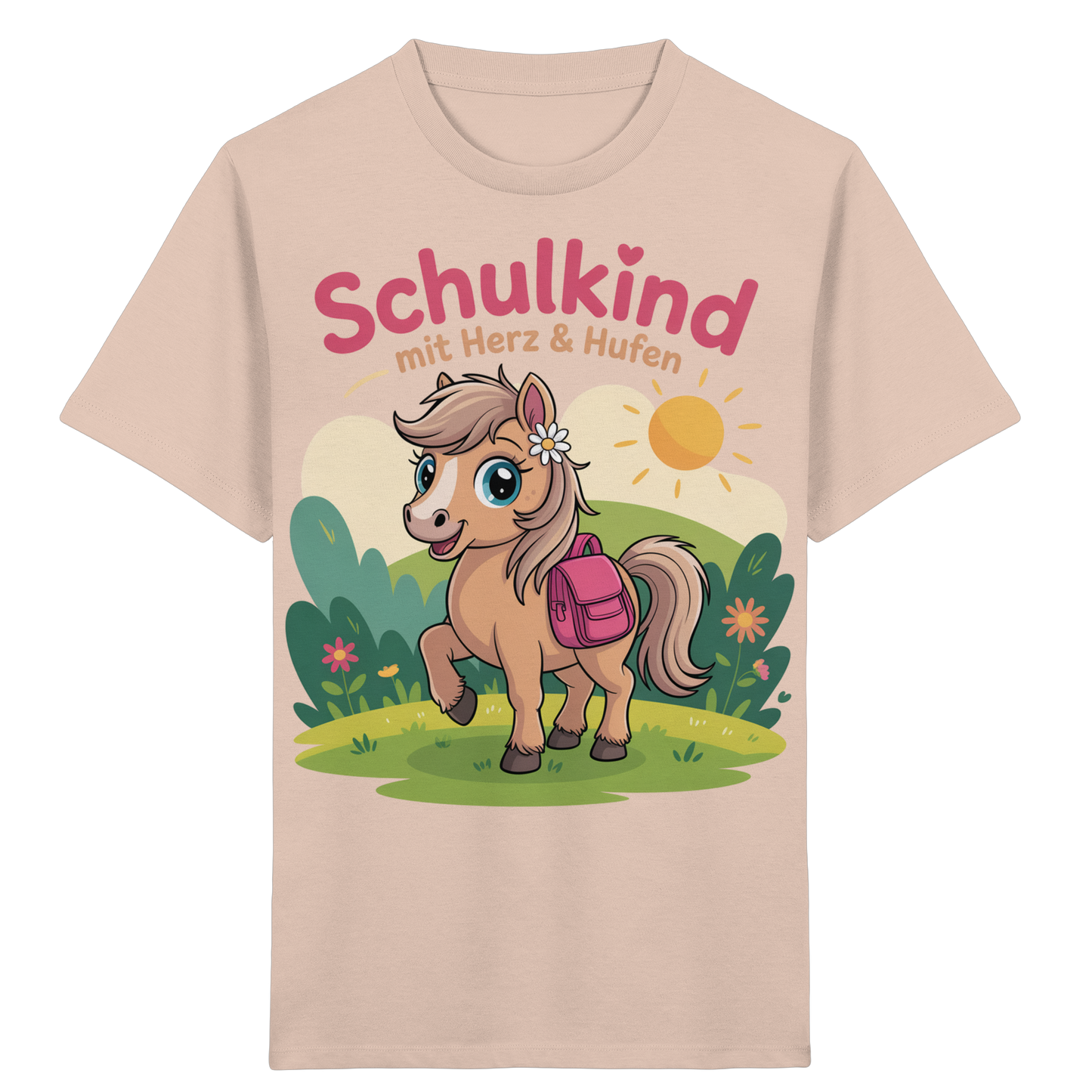 Schulkind 2025 mit Herz & Hufen mit Namen Personalisiert - Kids Organic Shirt
