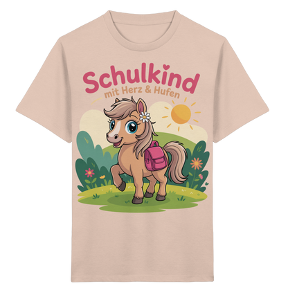 Schulkind 2025 mit Herz & Hufen mit Namen Personalisiert - Kids Organic Shirt