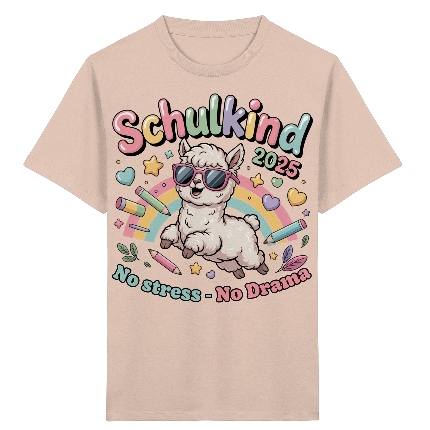 Schulkind 2025 No Stress - No Drama mit Name Personalisiert  - Kids Organic Shirt