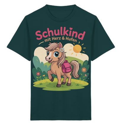 Schulkind 2025 mit Herz & Hufen mit Namen Personalisiert - Kids Organic Shirt
