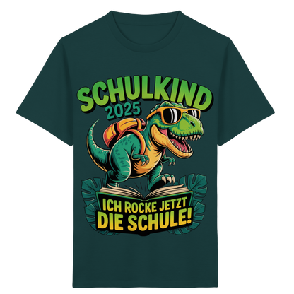 Schulkind 2025 – Dino Ich rocke jetzt die Schule! - Kids Organic Shirt