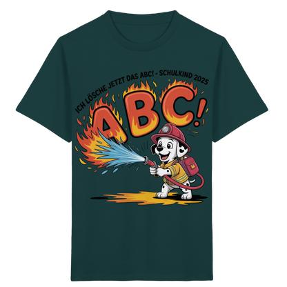 Schulkind 2025 Feuerwehr Hund mit Name Personalisiert  - Kids Bio Shirt