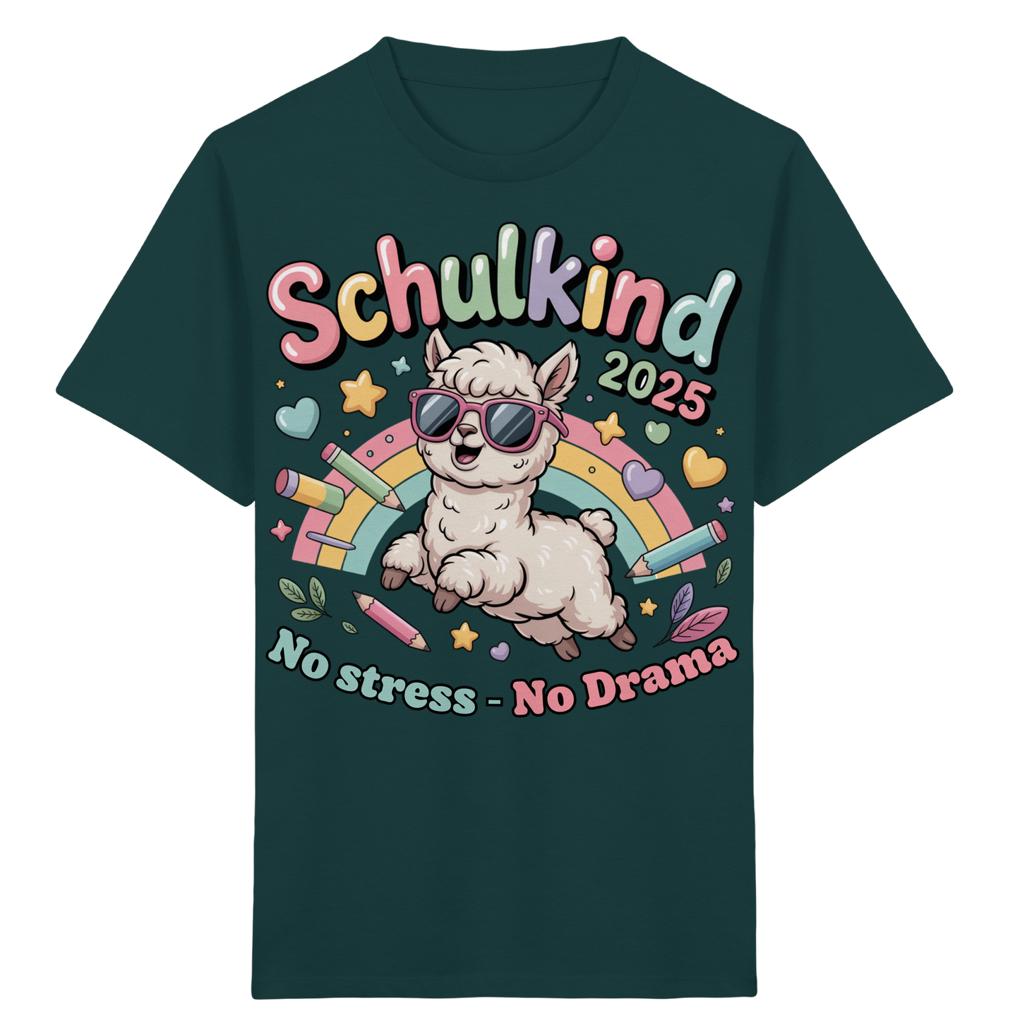 Schulkind 2025 No Stress - No Drama mit Name Personalisiert  - Kids Organic Shirt
