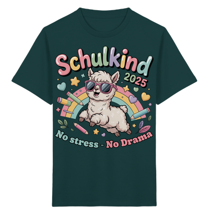 Schulkind 2025 No Stress - No Drama mit Name Personalisiert  - Kids Organic Shirt