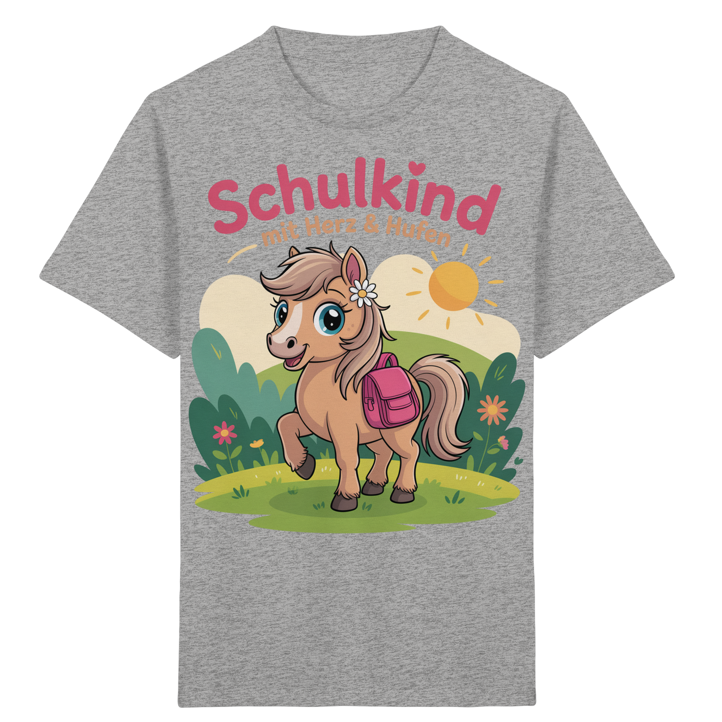 Schulkind 2025 mit Herz & Hufen mit Namen Personalisiert - Kids Organic Shirt