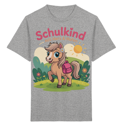 Schulkind 2025 mit Herz & Hufen mit Namen Personalisiert - Kids Organic Shirt
