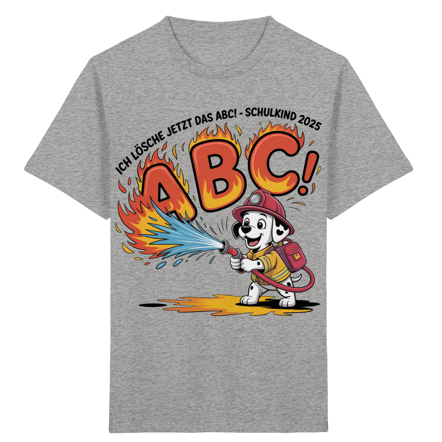 Schulkind 2025 Feuerwehr Hund mit Name Personalisiert  - Kids Bio Shirt