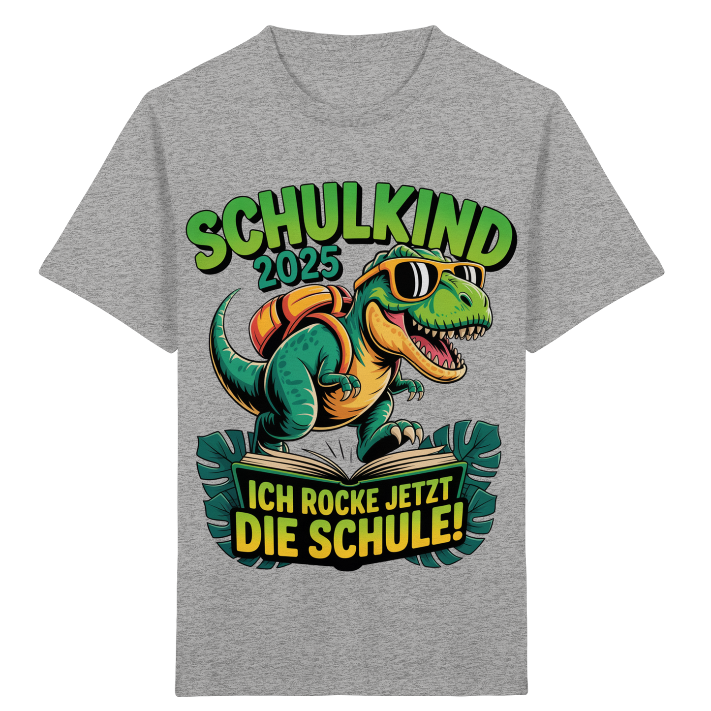 Schulkind 2025 – Dino Ich rocke jetzt die Schule! - Kids Organic Shirt