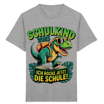 Schulkind 2025 – Dino Ich rocke jetzt die Schule! - Kids Organic Shirt
