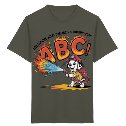 Schulkind 2025 Feuerwehr Hund mit Name Personalisiert  - Kids Bio Shirt