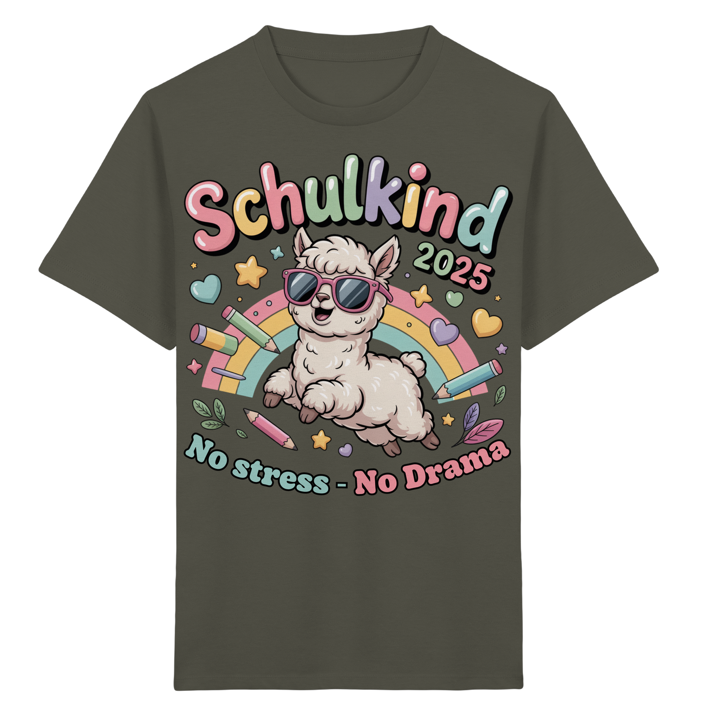Schulkind 2025 No Stress - No Drama mit Name Personalisiert  - Kids Organic Shirt