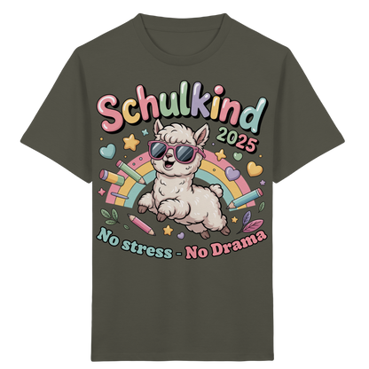 Schulkind 2025 No Stress - No Drama mit Name Personalisiert  - Kids Organic Shirt