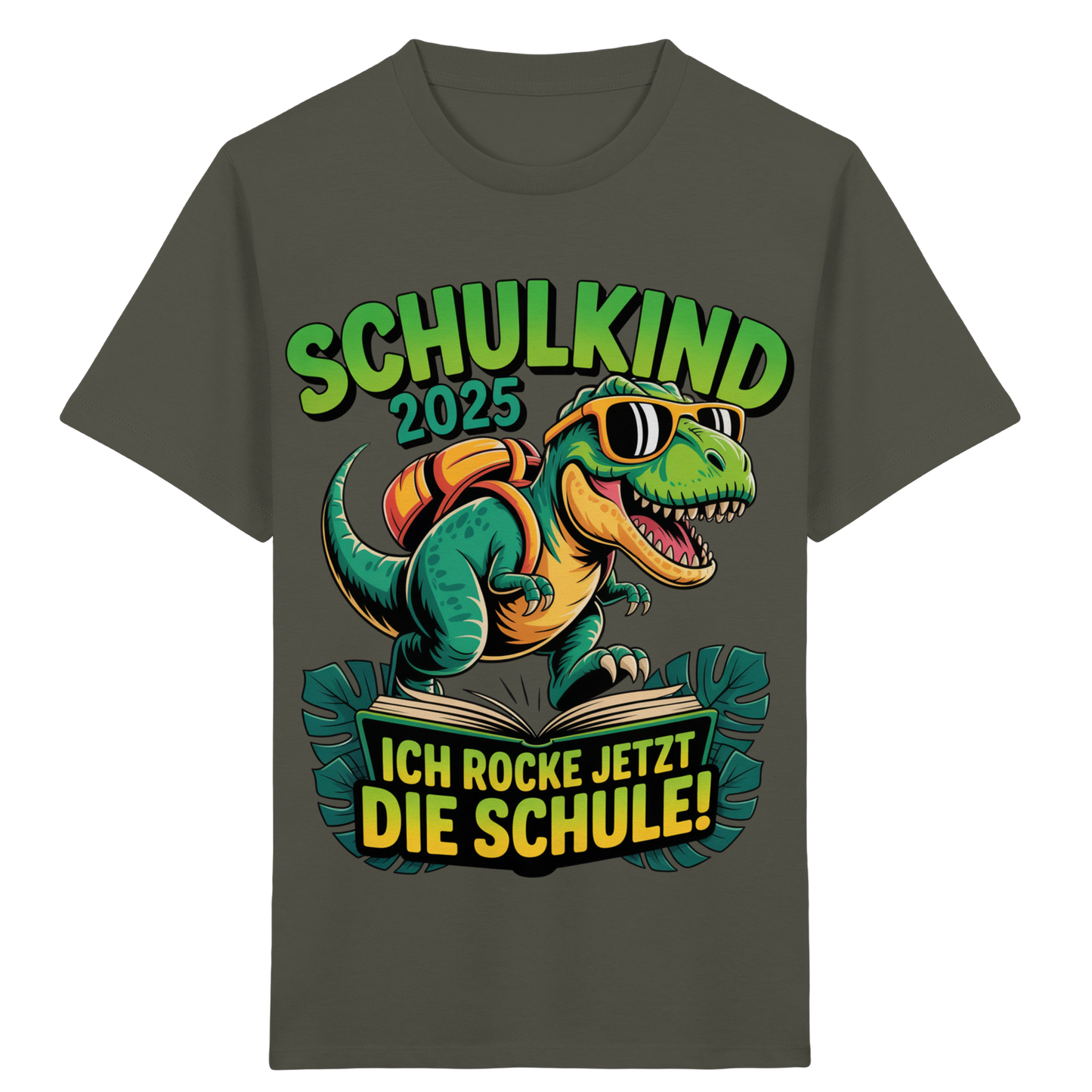Schulkind 2025 – Dino Ich rocke jetzt die Schule! - Kids Organic Shirt