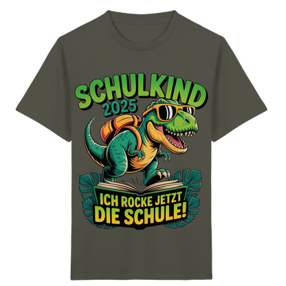 Schulkind 2025 – Dino Ich rocke jetzt die Schule! - Kids Organic Shirt