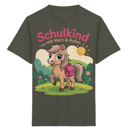 Schulkind 2025 mit Herz & Hufen mit Namen Personalisiert - Kids Organic Shirt