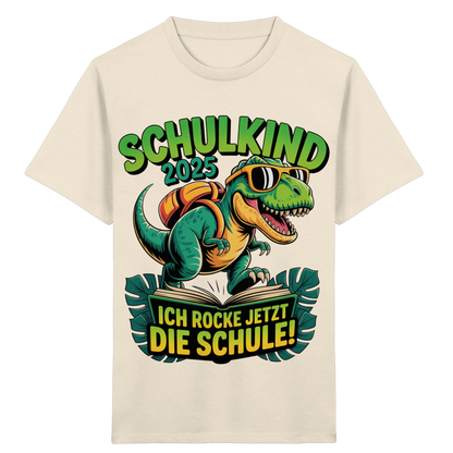 Schulkind 2025 – Dino Ich rocke jetzt die Schule! - Kids Organic Shirt