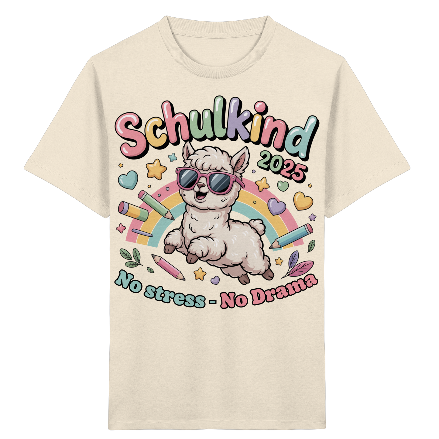 Schulkind 2025 No Stress - No Drama mit Name Personalisiert  - Kids Organic Shirt