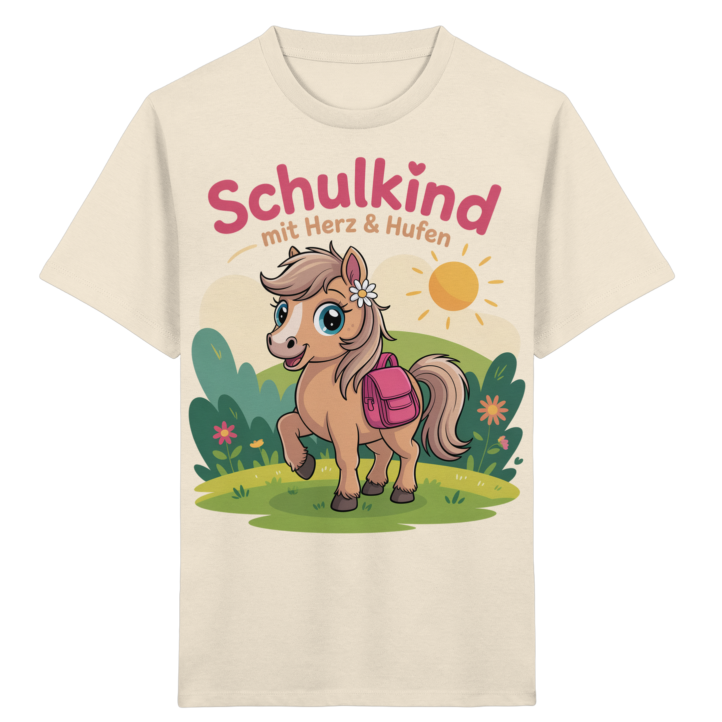 Schulkind 2025 mit Herz & Hufen mit Namen Personalisiert - Kids Organic Shirt
