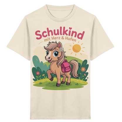 Schulkind 2025 mit Herz & Hufen mit Namen Personalisiert - Kids Organic Shirt