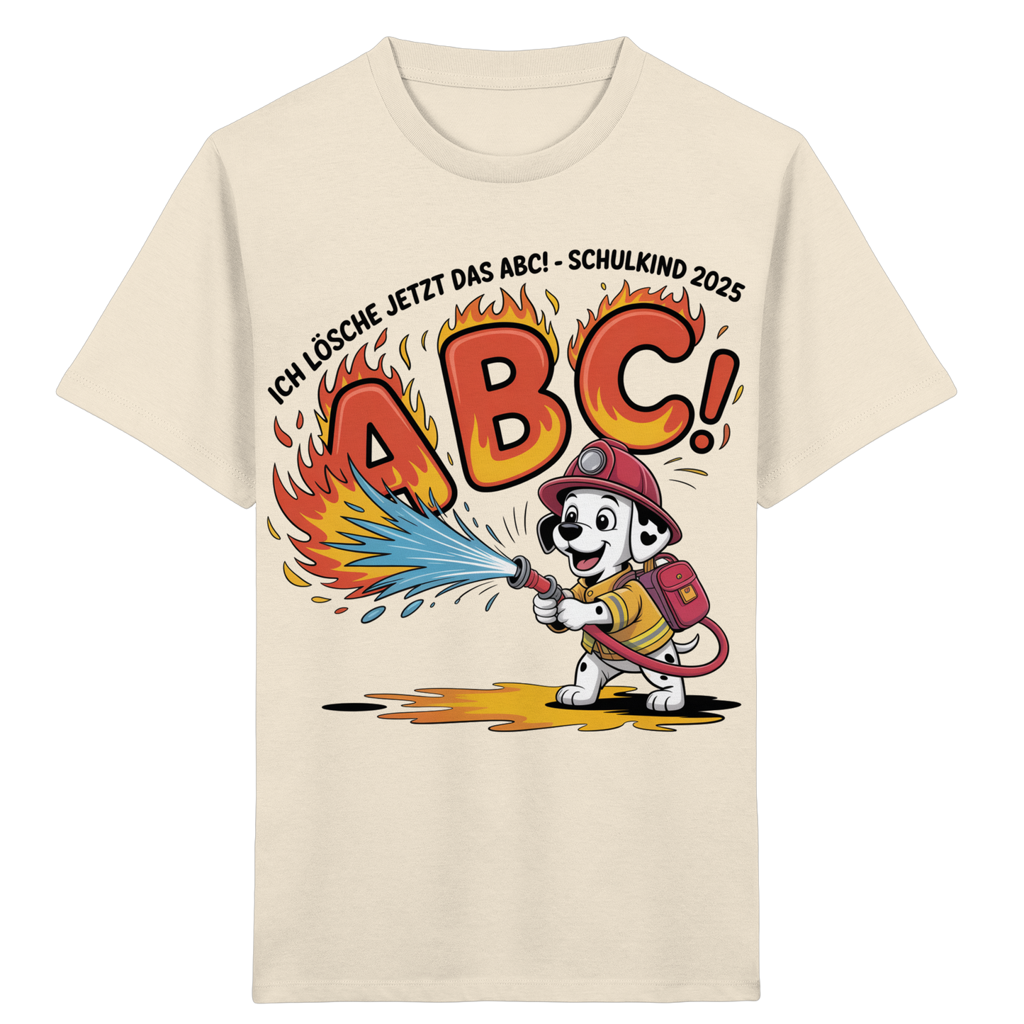 Schulkind 2025 Feuerwehr Hund mit Name Personalisiert  - Kids Bio Shirt