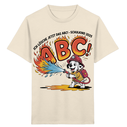 Schulkind 2025 Feuerwehr Hund mit Name Personalisiert  - Kids Bio Shirt