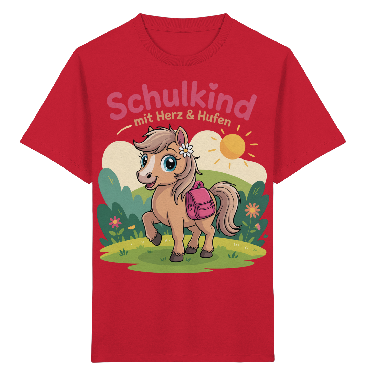Schulkind 2025 mit Herz & Hufen mit Namen Personalisiert - Kids Organic Shirt