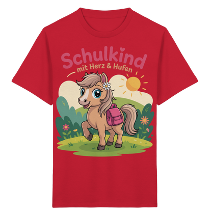 Schulkind 2025 mit Herz & Hufen mit Namen Personalisiert - Kids Organic Shirt